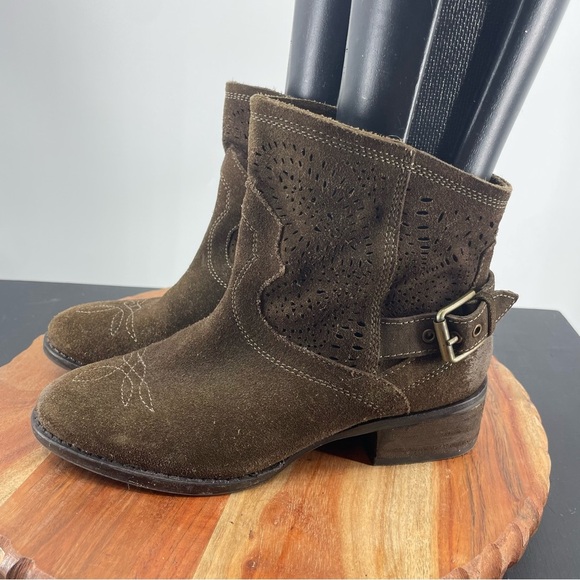 Naughty Monkey Western Laser Cut Buckle Ankle Boot, brown suede 6.5 - Picture 3 of 8